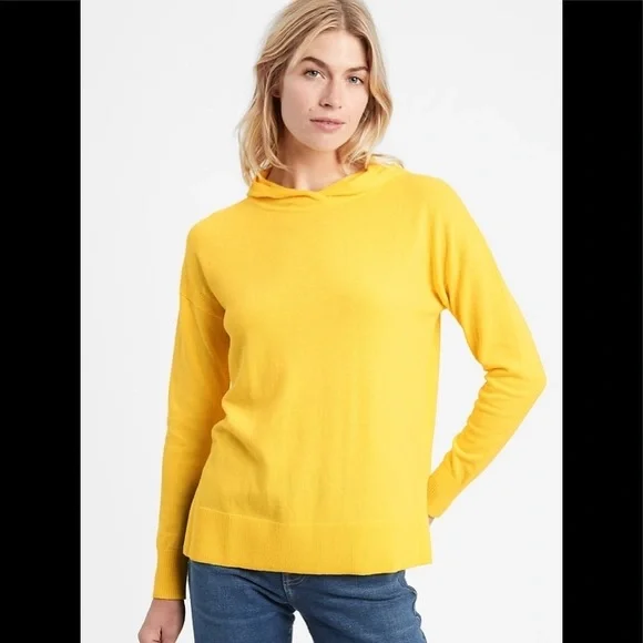 NWT BANANA REPUBLIC FACTORY Split Hem Sweater Hoodie Yellow M - Picture 5 of 5